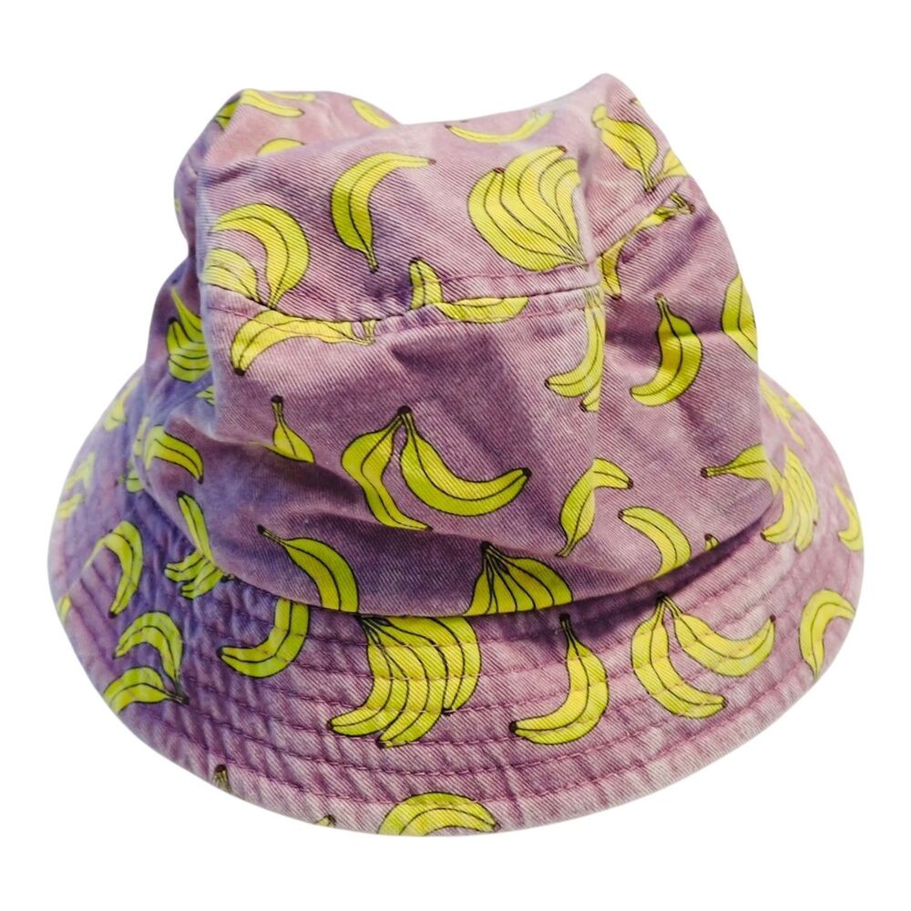 Empyre Bucket Hat Unisex One Size Banana Print Lilac Purple 100% Cotton Brim